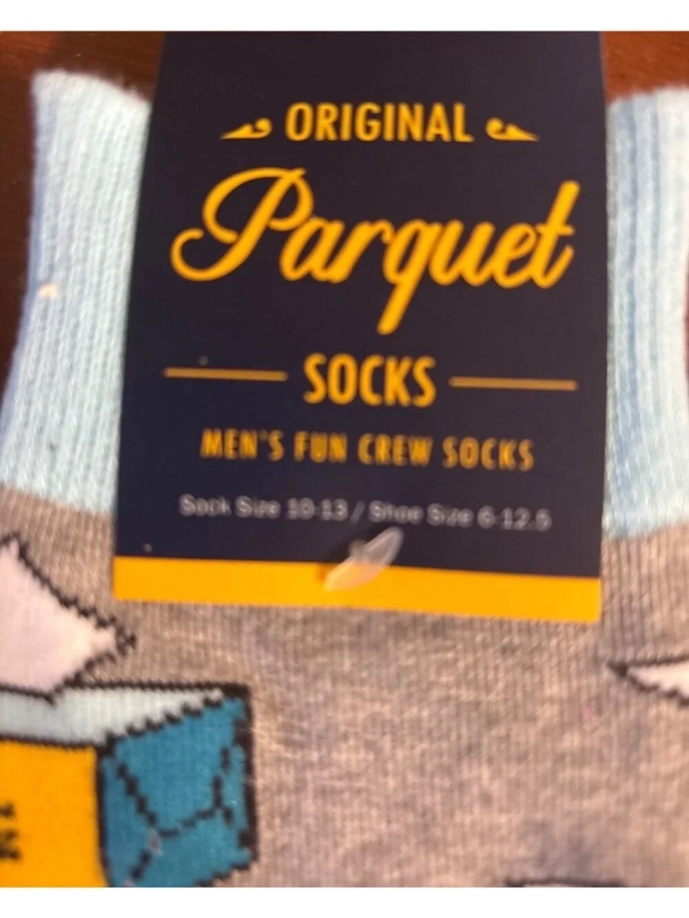 Mens Original Parquet Fun Crew Socks Toilet Paper & Tissue Box Design 10-13 NWT